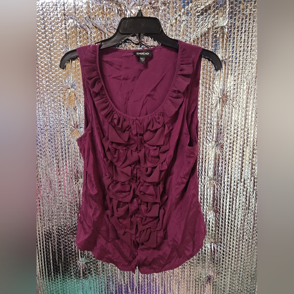 bebe Purple Ruffle Sleeveless Top